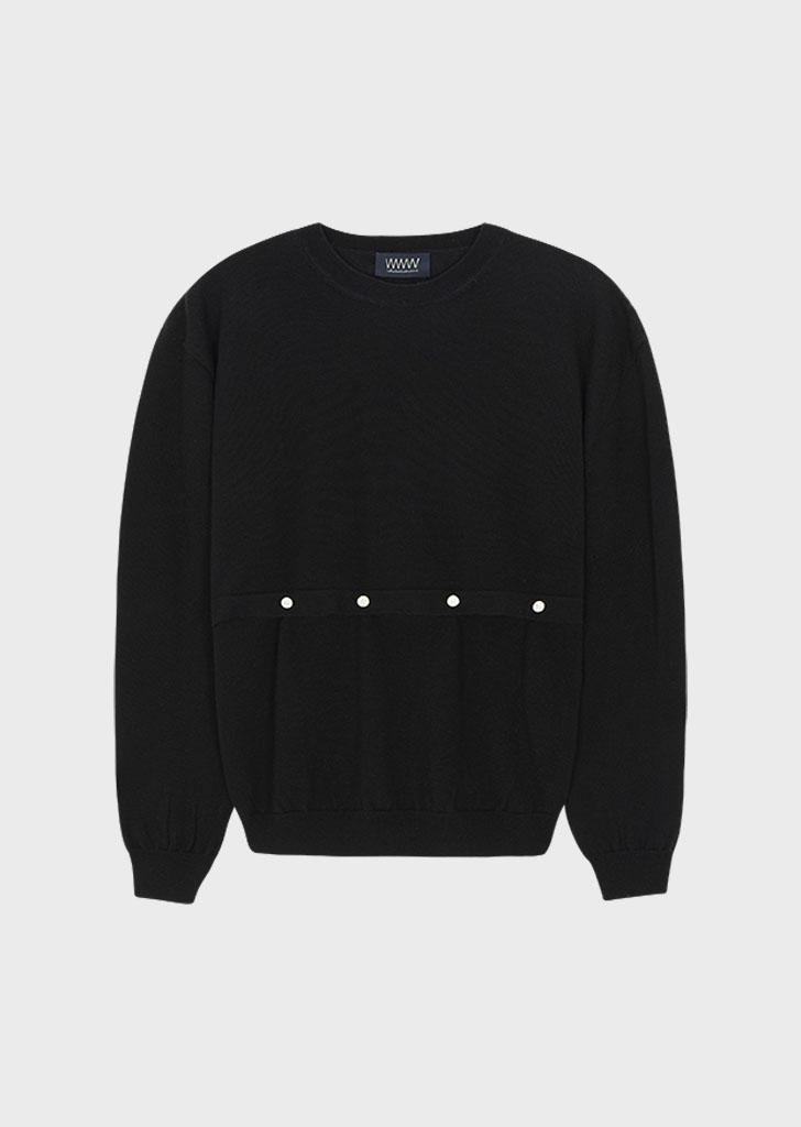 MERINO WOOL SLIT BUTTON KNIT [BLACK]
