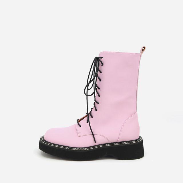 COLOR LACE UP MIDDLE BOOTS