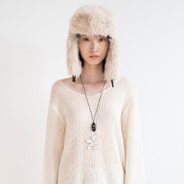 Fringe V-neck Knit (Ivory)