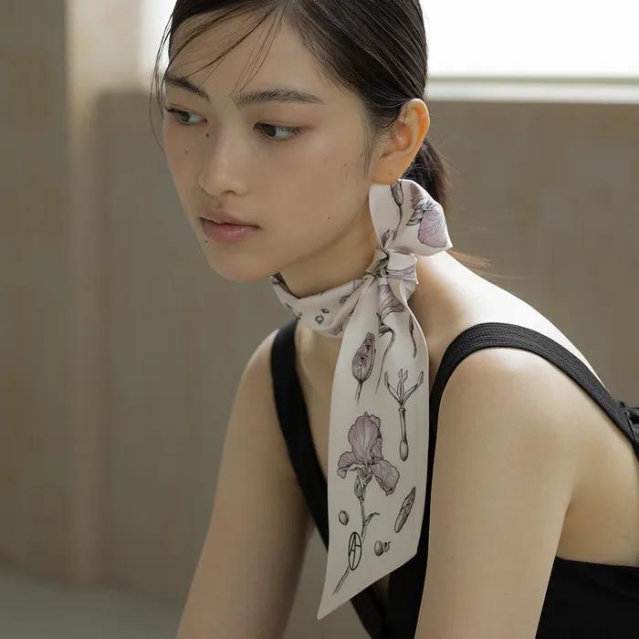 Iris Long Twilly Silk Scarf - Violet