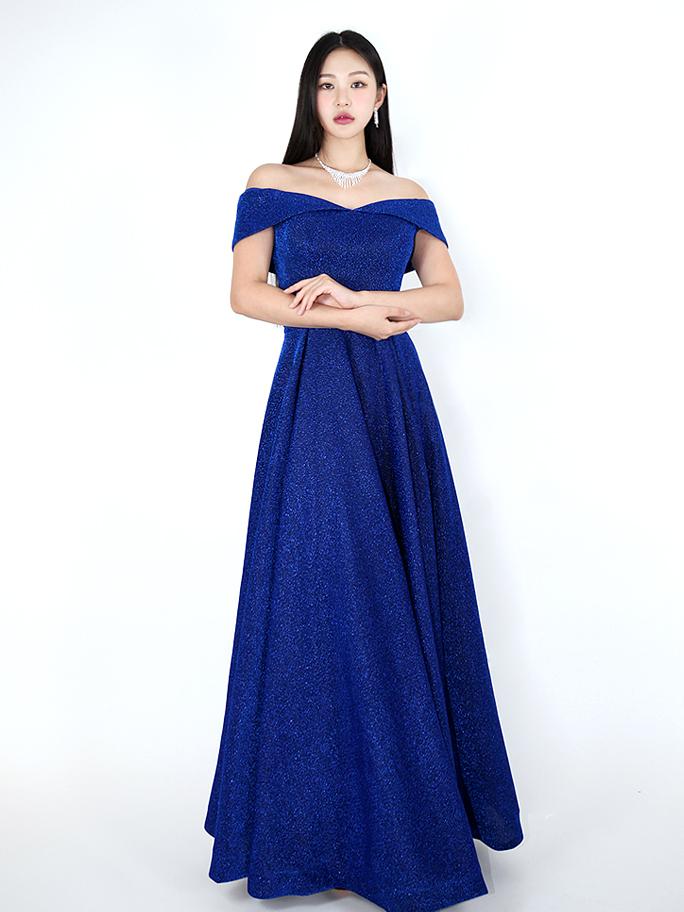 펄 오프숄더 (블루) 드레스 (S-6XL코르셋) / 연주 파티 2부 피로연 이브닝 콩쿨 시상식
