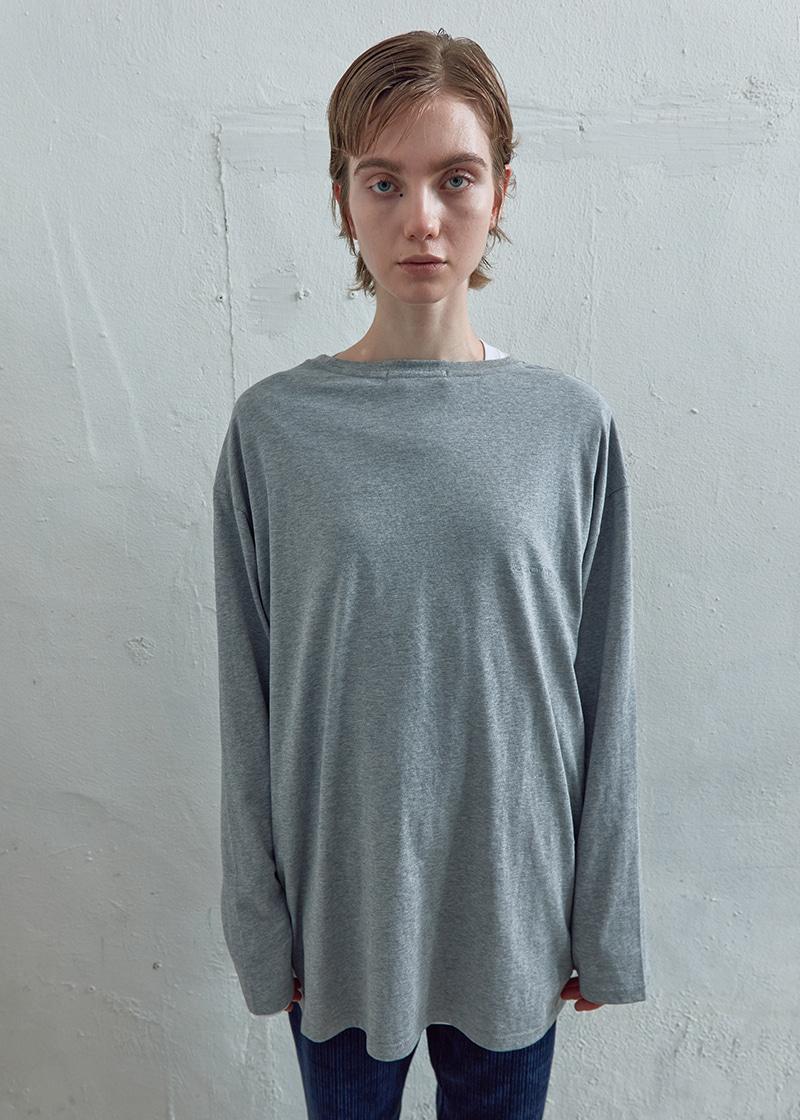 LOGO-EMBROIDERED LONG SLEEVE TEE IN MELANGE GREY