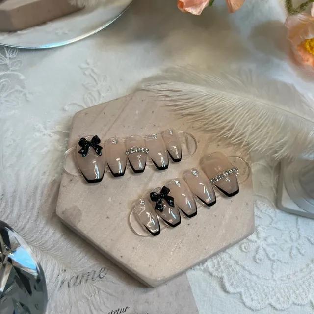 ❤️입점할인❤️ 프렌치 블랙리본네일 수제네일팁 네일팁