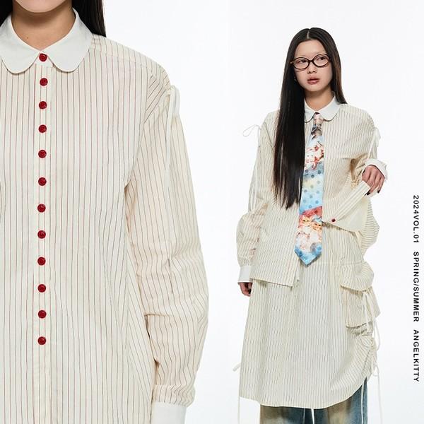 1JINNSTUDIO vertical red button bow shirt / skirt