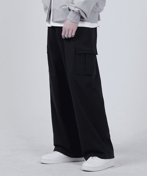[여름 or 기모 or 사계절 원단 선택] 원턱 와이드 스웨트 카고팬츠 블랙