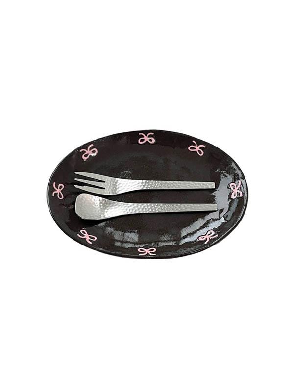 ribbon oval plate (black pink)