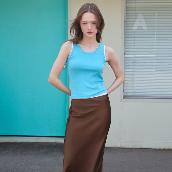 SOFT RIBBED SLEEVELESS TOP AQUA BLUE