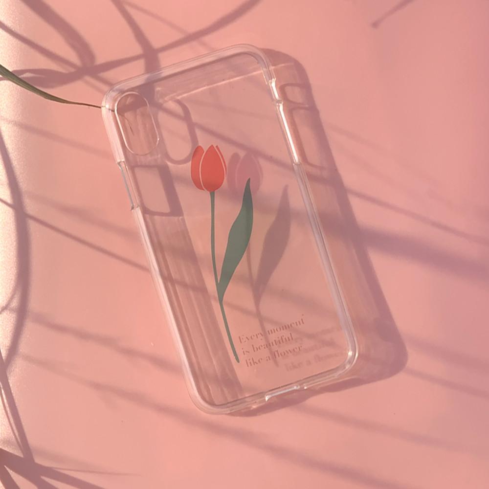 핸드폰 휴대폰 모든기종, 아이폰x, xs 투명 실리콘 튤립 핸드폰 케이스