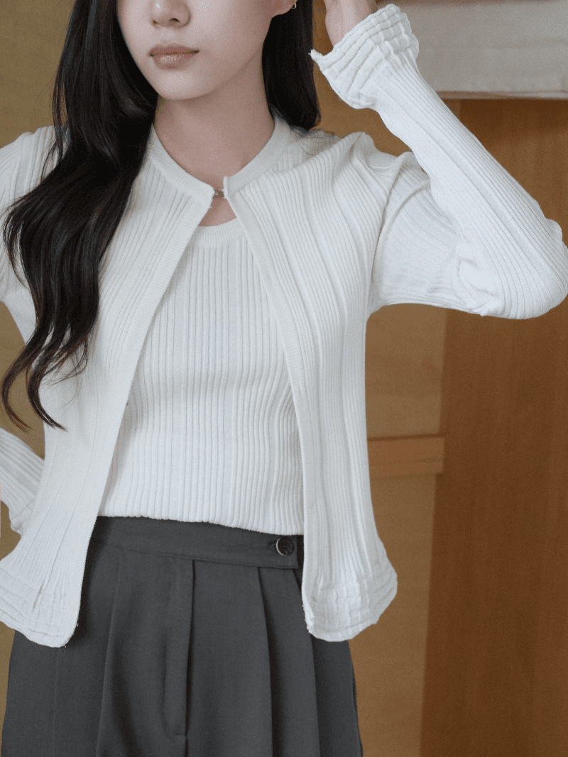 [NouArté] 제인 프릴 니트 슬리브리스 탑 (아이보리)