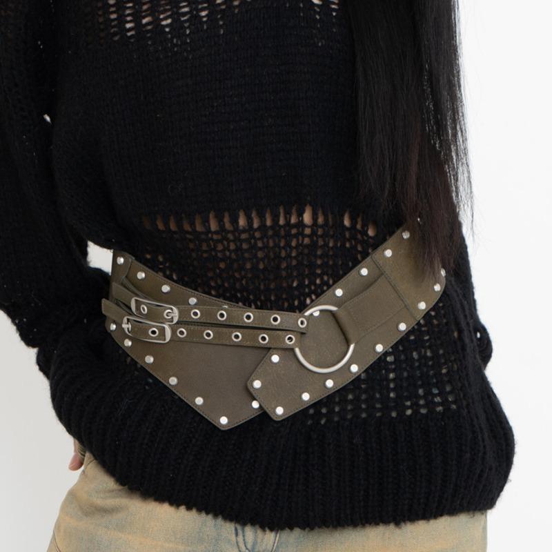 DOUBLE STRAP STUD BELT (KHAKI)