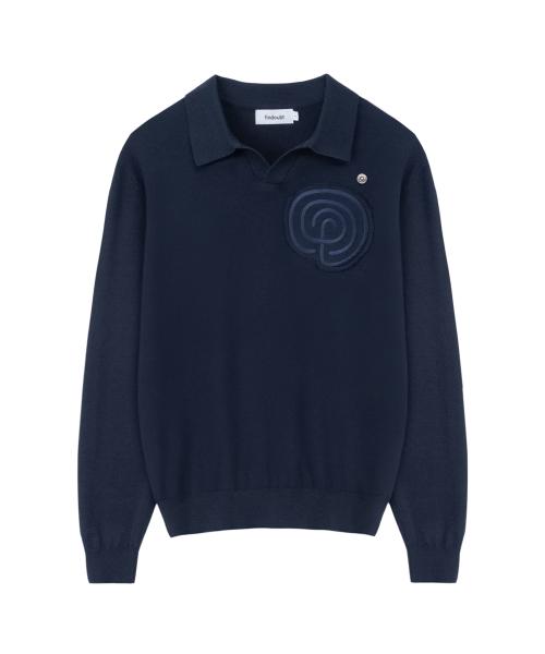 하트 라비린스 소프트 니트 - 오픈 카라 (네이비)