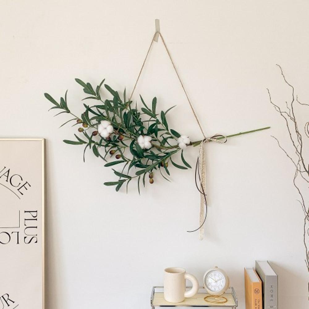 풍성 올리브 목화 조화 가랜드