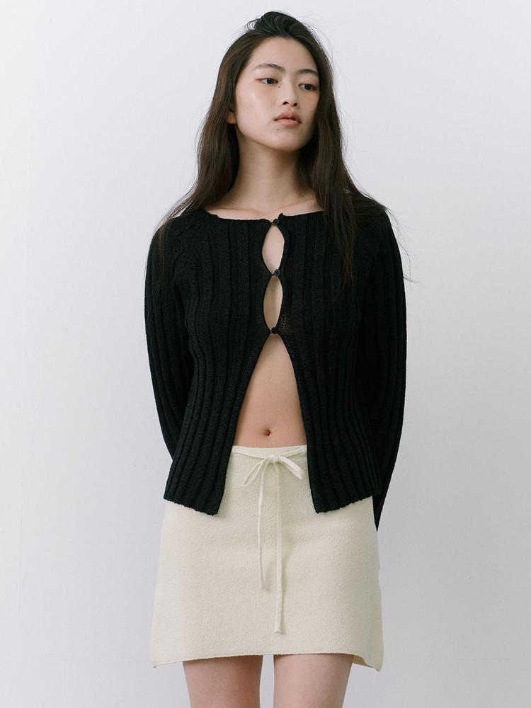HANJI RIBBED CARDIGAN - BLACK [ 예약주문 4/12 순차발송 ]