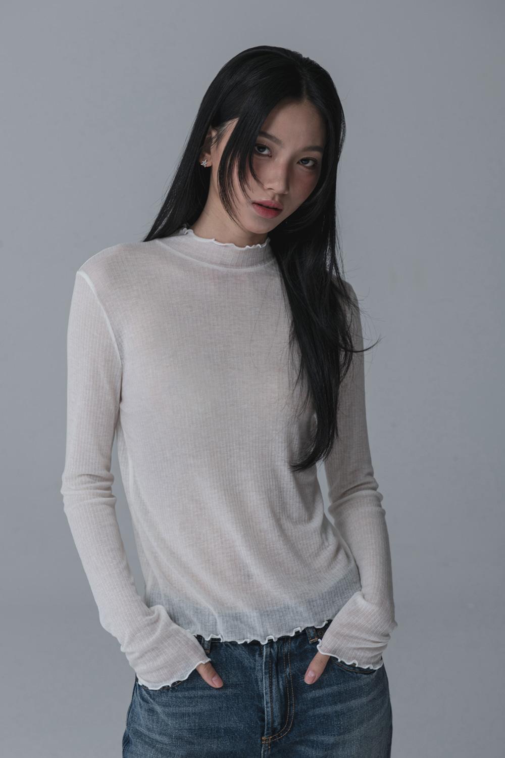SEE-THROUGH SHIRRING TSHIRT (IVORY)