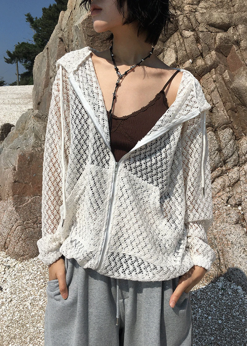 PUNCHING KNIT HOOD ZIP-UP (2color)