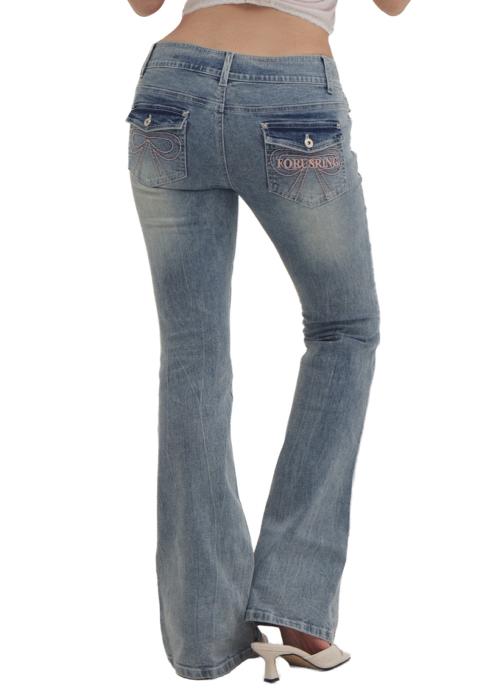 Ribbon stitch bootcut jeans (blue)