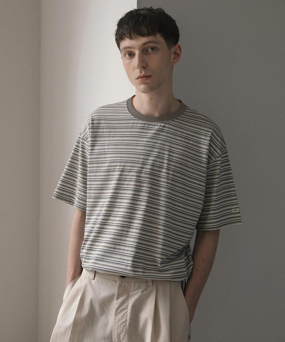 Zephyr Stripe Short Sleeve T (Light Khaki)
