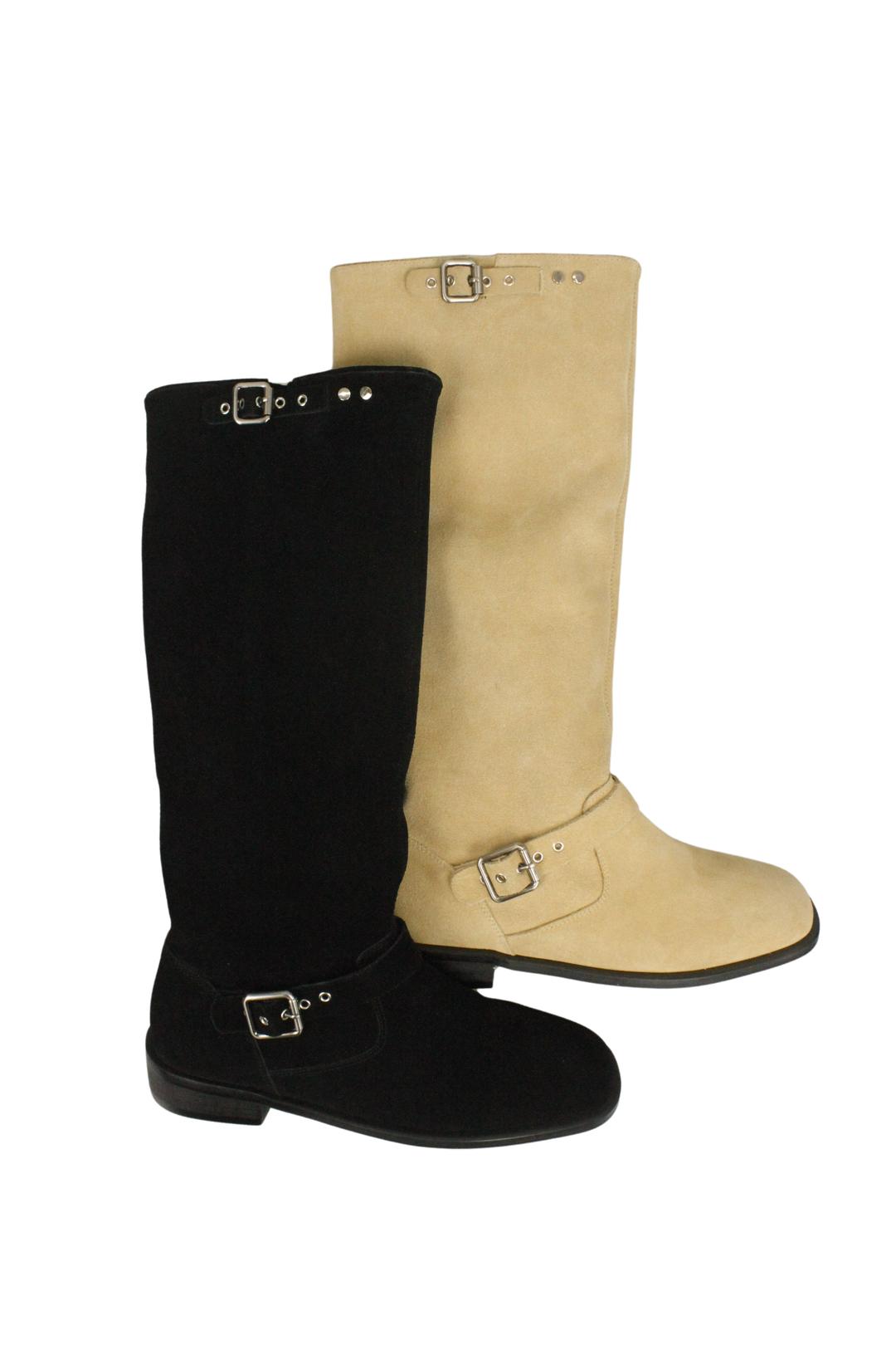 하루[春] - Soft belt long boots (Black/Yellow beige)