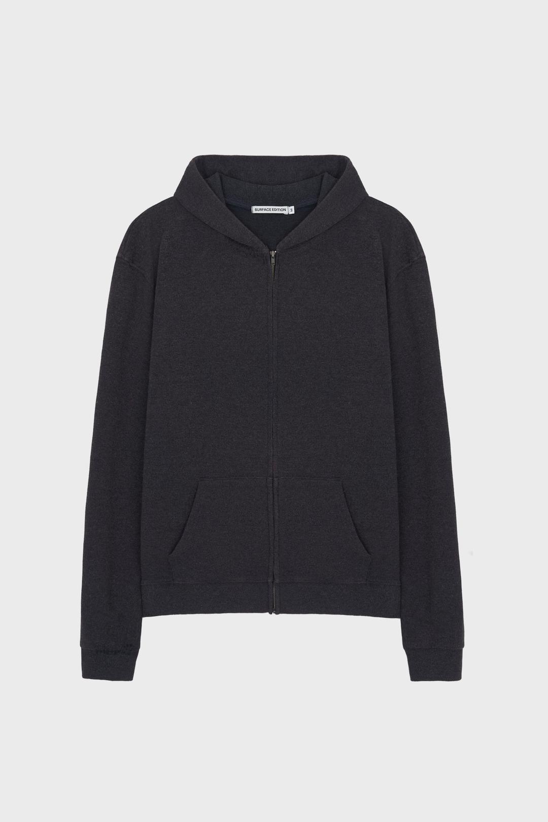 HAND-STITCHED SLIM HOODED ZIP-UP OXIDE CHARCOAL