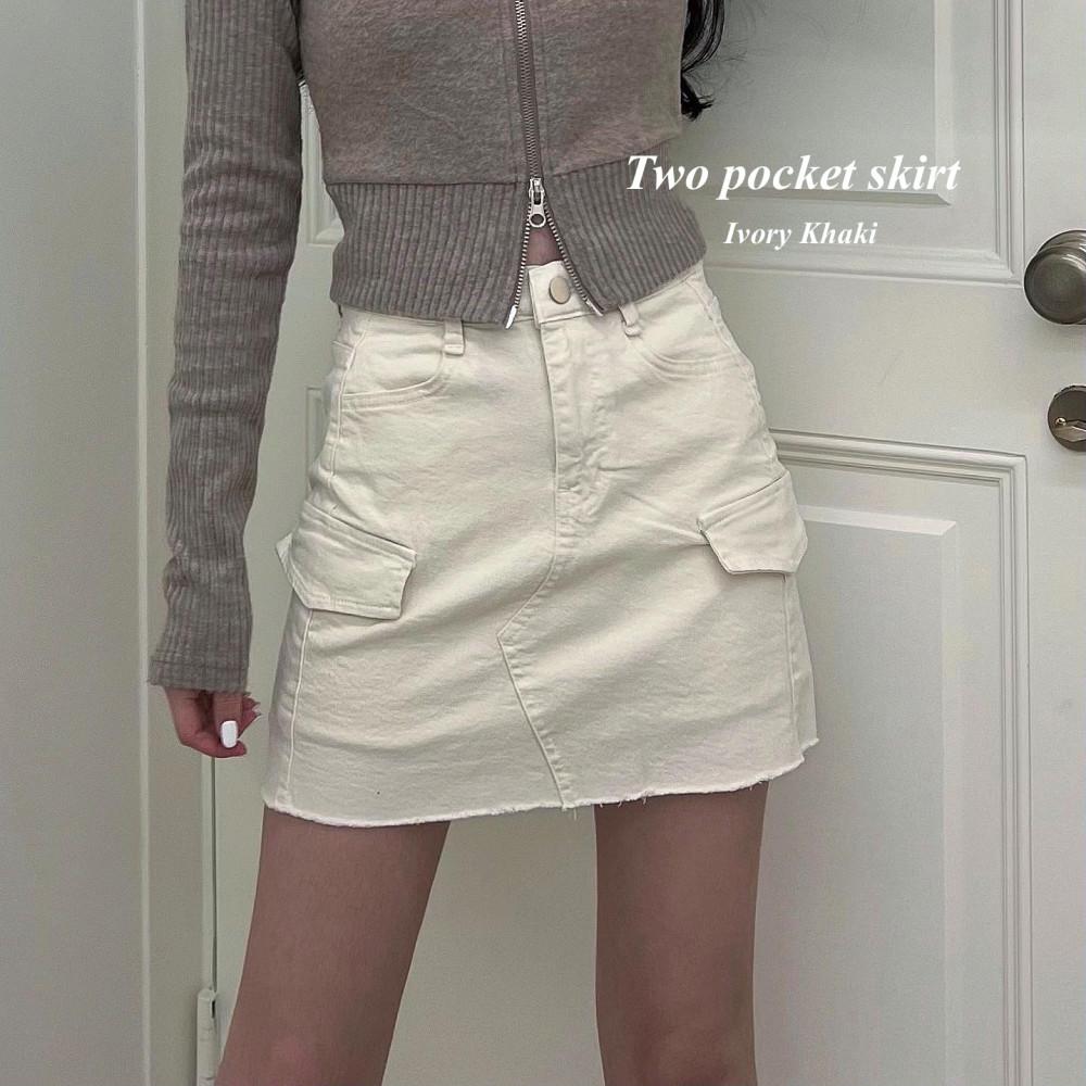 투 포켓 빈티지 힙 아이보리 카키 치마바지 스커트