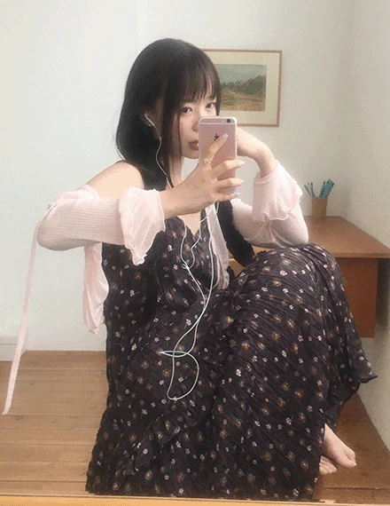 [빈티지/캉캉]  도르민 플라워 주름 롱 나시 원피스