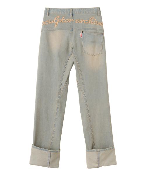 Applique Roll-Up Denim Washed Blue