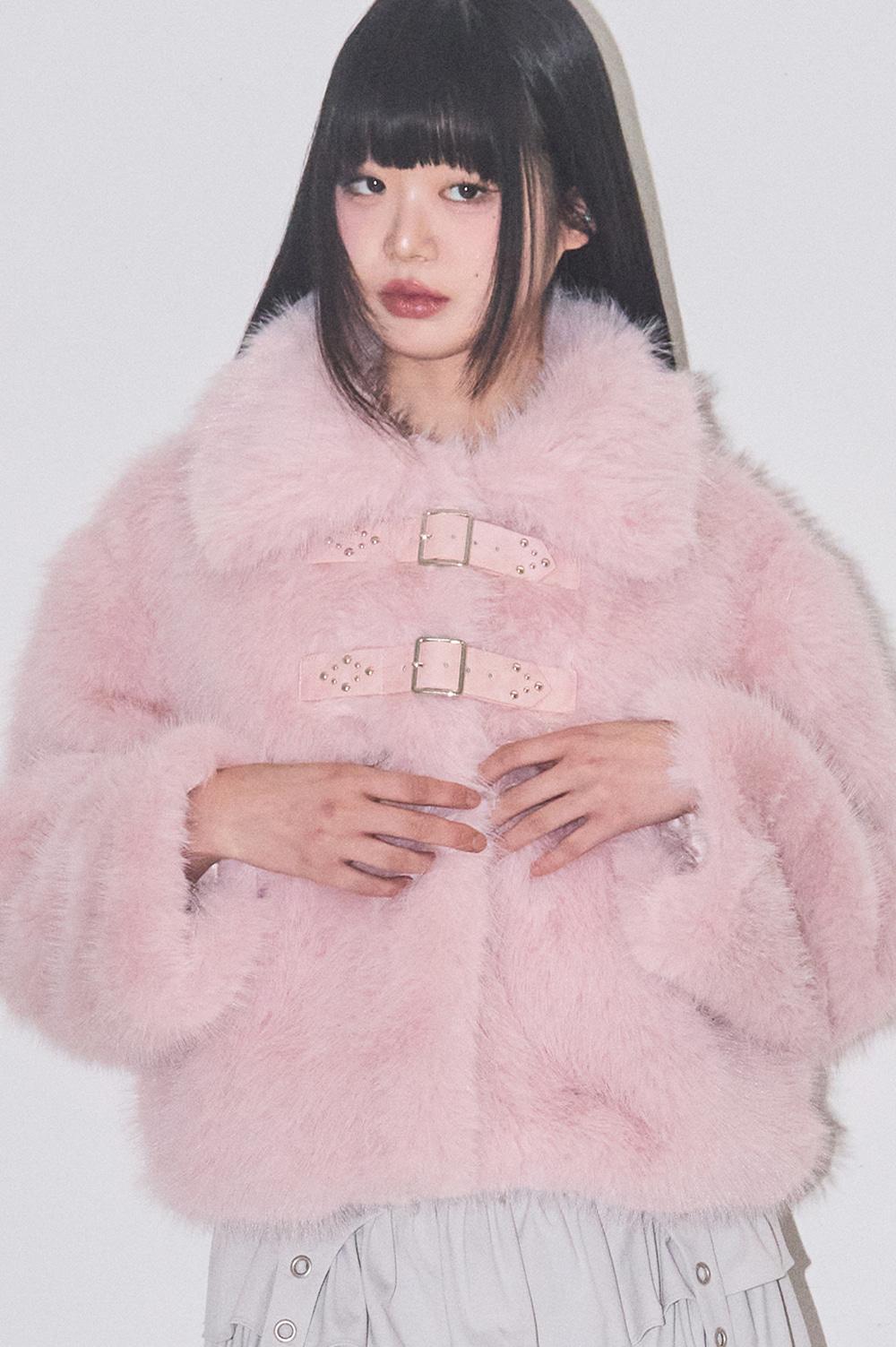 퍼피 숏 퍼 자켓 핑크