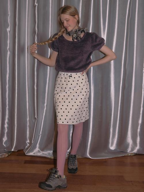 도티드 벨벳 리본 스커트_아이보리