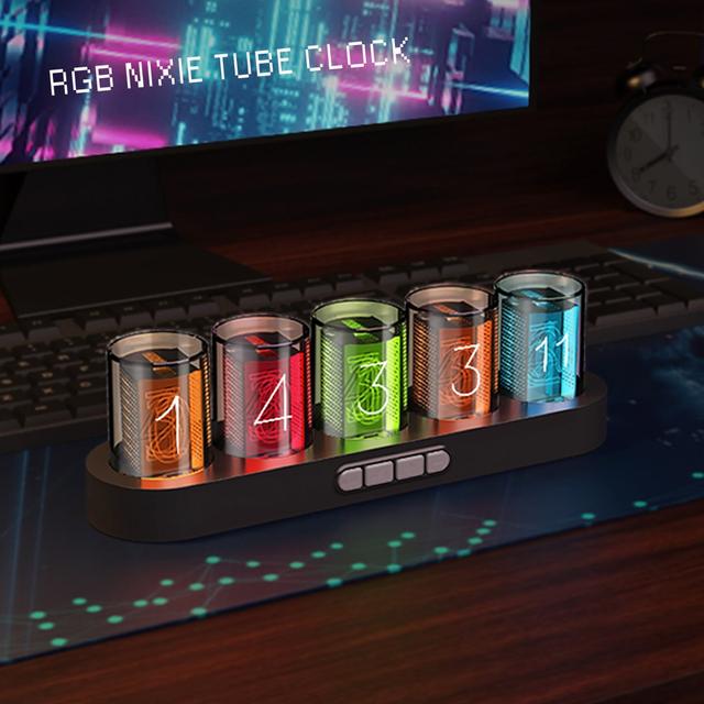 RGB LED 글로우가 있는 디지털 닉시 튜브 시계, 게임 데스크탑 장식 선물 아이디어용 고급 상자 포장.