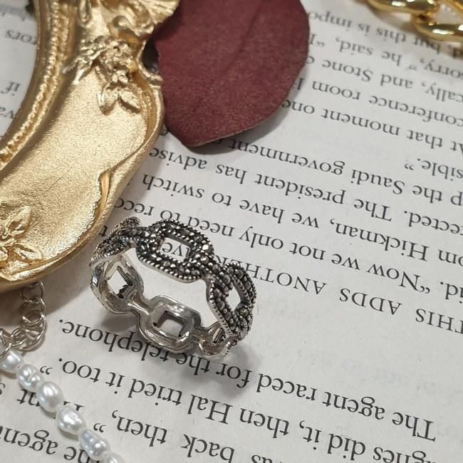 사각 클래식 체인 반지