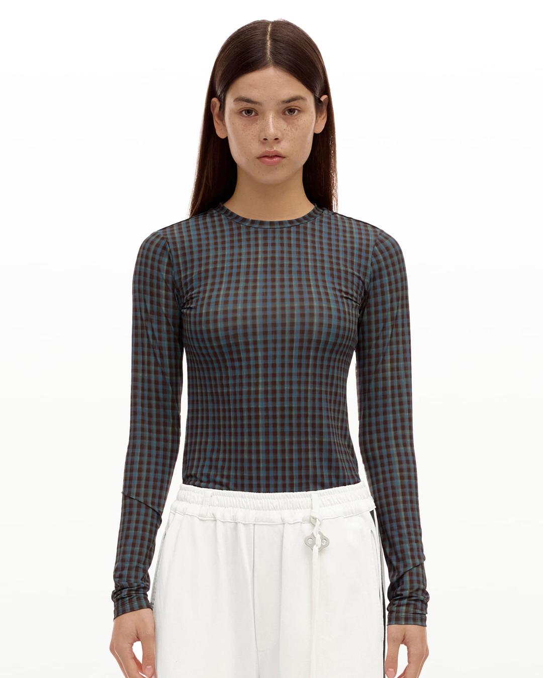 signature long sleeve bratop in check print