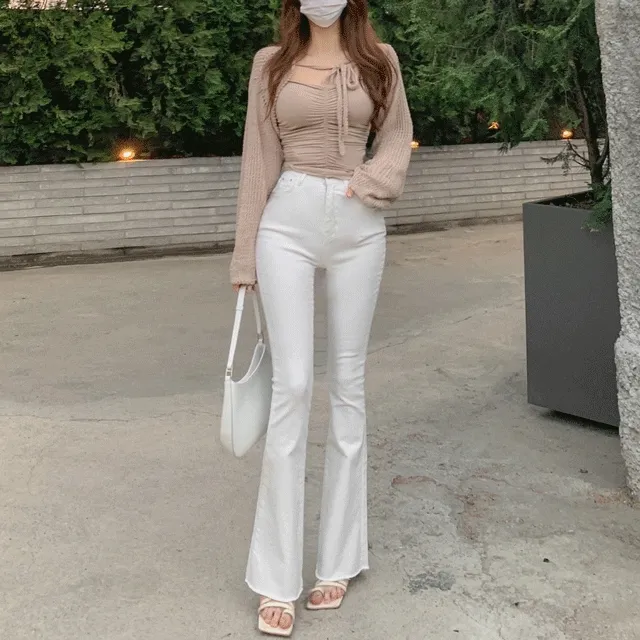 [미친핏🔥롱&기본&숏] '보정 필요없는' 히든밴딩 인생 치즈 스판 하이웨스트 면바지 나팔 바지 롱 부츠컷 팬츠 화이트 블랙 봄 간절기 데이트룩 꽃놀이룩