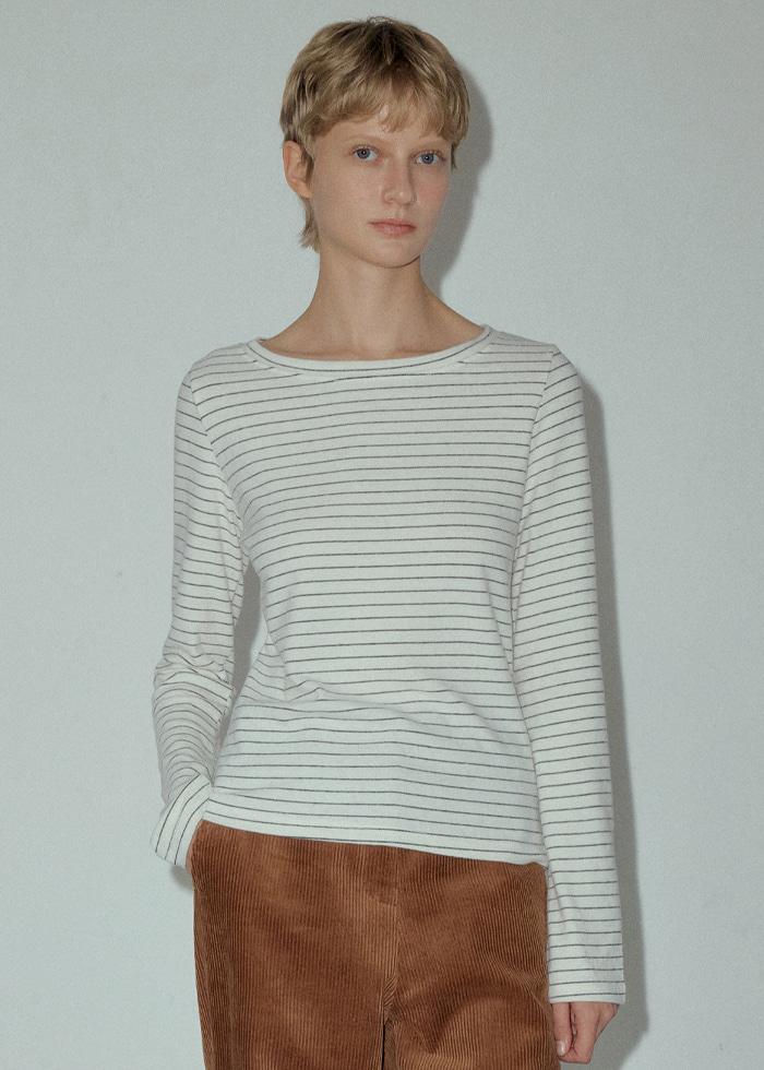 Angora Blend Stripe Boat Neck T-Shirt_CTT346(Ivory)