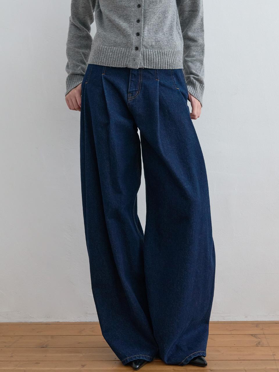 Curved Seam Wide Jeans Indigo