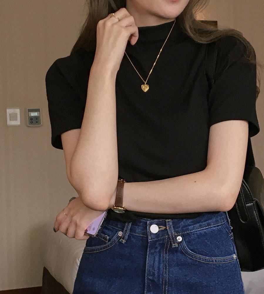 리에르 하프넥 반목 코튼 반팔 티셔츠