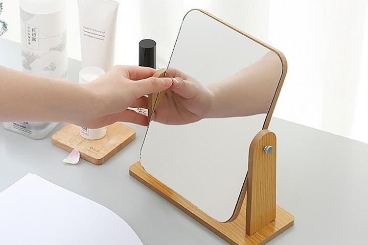 [리퍼] 심플 우드 탁상거울 사무실 책상 화장 거울