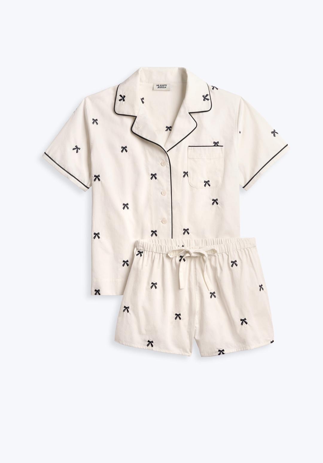 Corita Set in Navy Embroidered Bows - Navy Embroidered Bows / XS