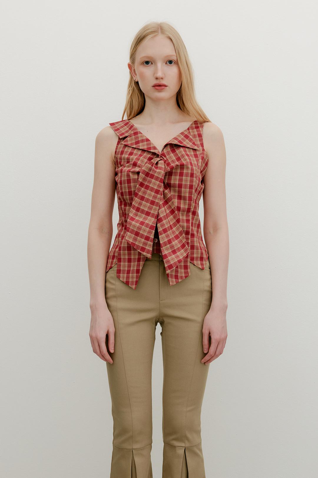 CHECK RIBBON SLEEVELESS TOP - YELLOW/PINK(7/15일 예약배송)