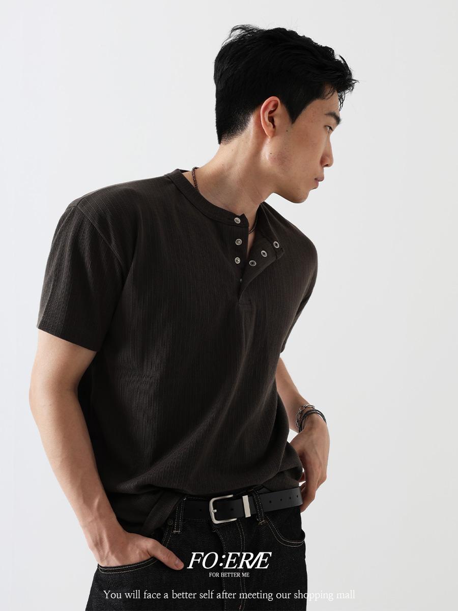 Rave button henry neck half t-shirt