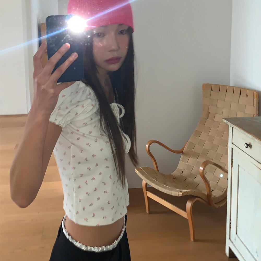 바이도자 / 플라워 크롭 퍼프반팔티