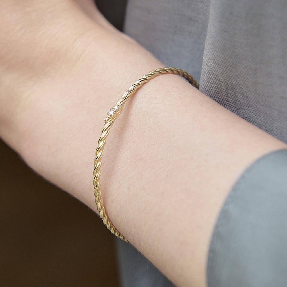 14k 18k 세레니티 다이아 꼬임 뱅글 팔찌 - 랩 로프 컷팅 여성 볼드 심플 고급 금