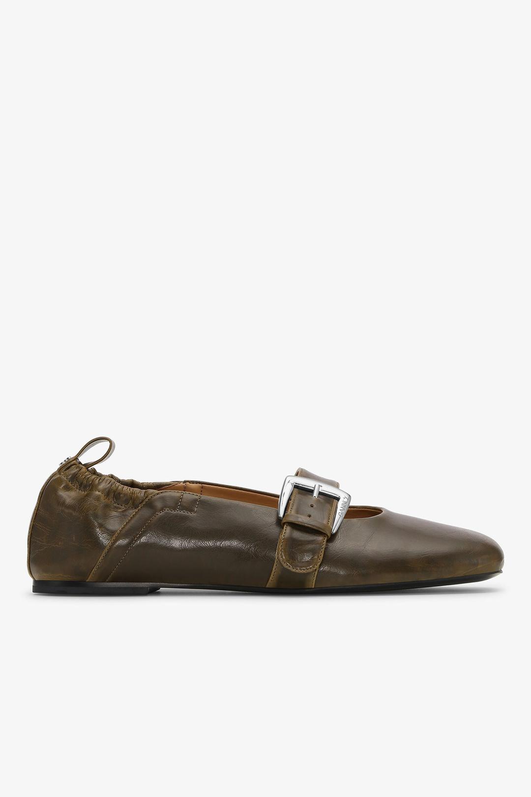 Buckle Strap Ballerinas in Dark-Olive