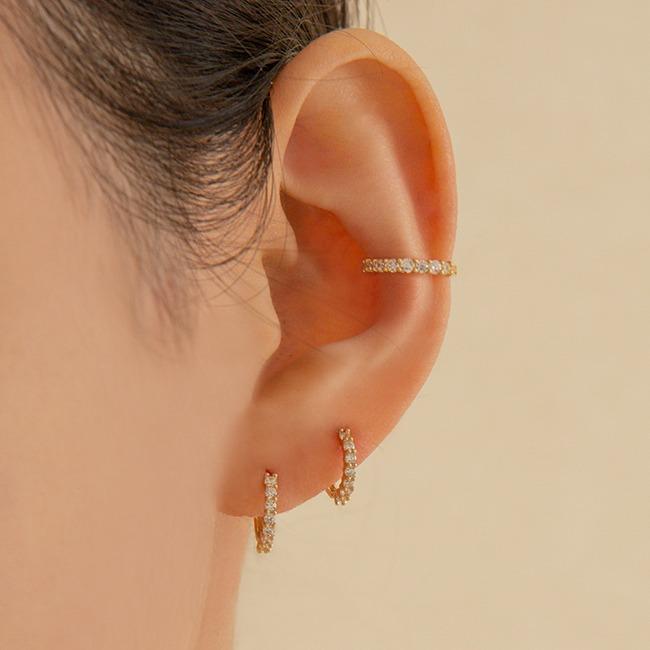 14k 프롱 큐빅 원터치 링 귀걸이 (14k골드) A07