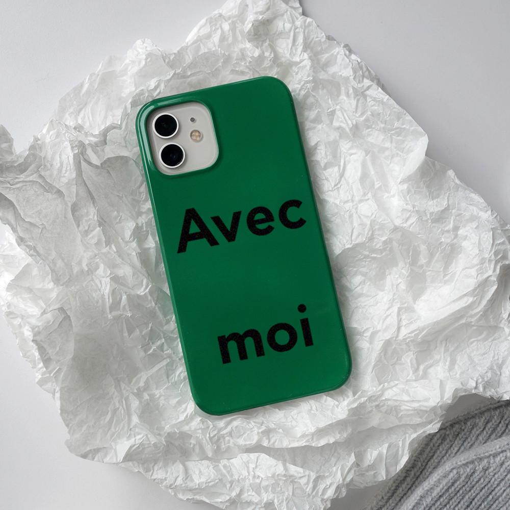 avecmoi 커플 케이스 레터링 그린 케이스 아이폰15 하드 케이스