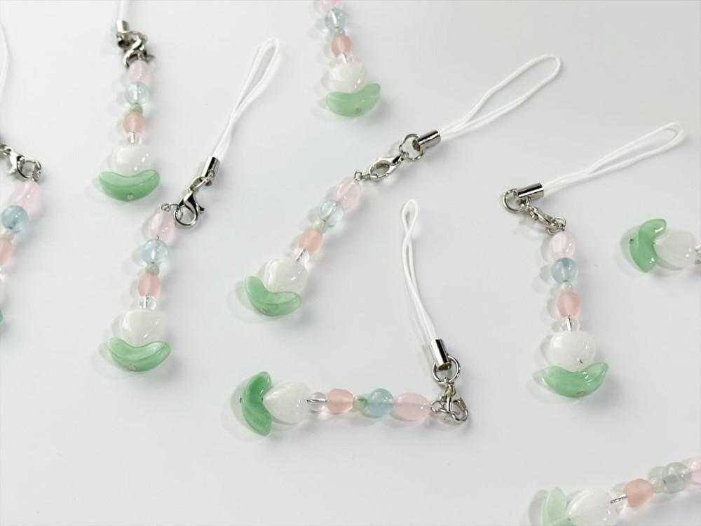 러브 파스텔 원석 비즈 키링, Love Pastel gemstone Beads Keyring