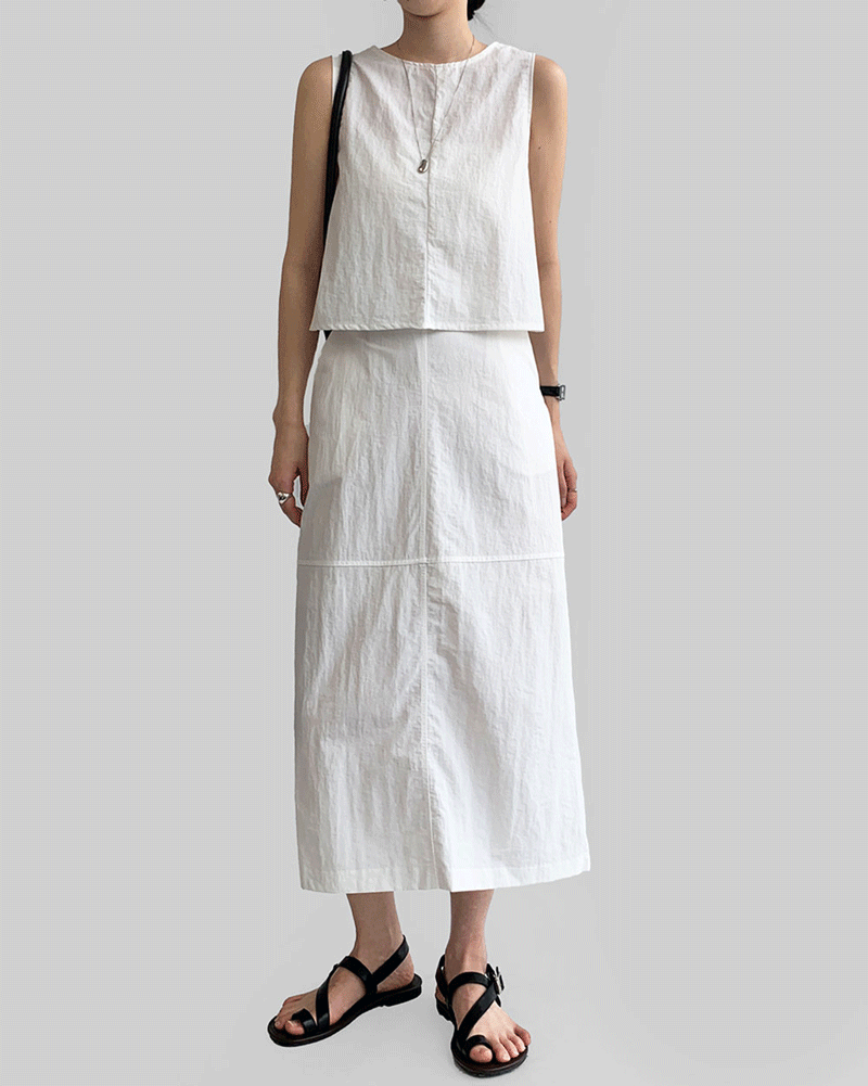 모온 여름 밴딩 세트 나일론 트임 롱 스커트