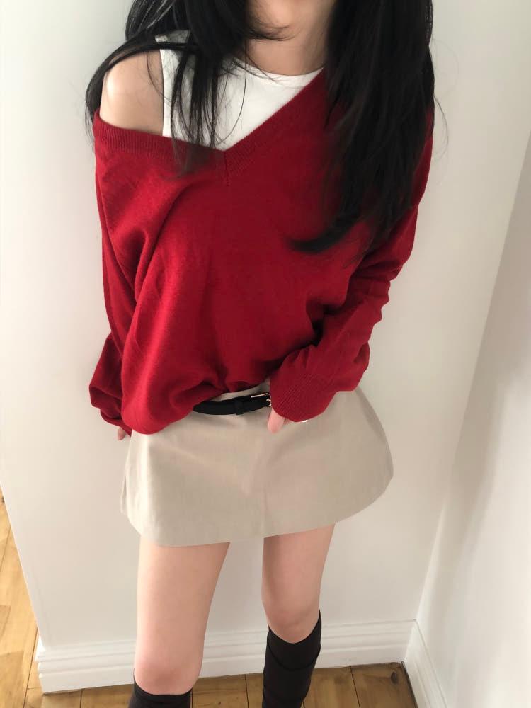 [둥그런/ closet] 모디 브이넥 니트 (5 color) - 울 모 베이직 데일리 레이어드 심플 기본핏 루즈핏 니트