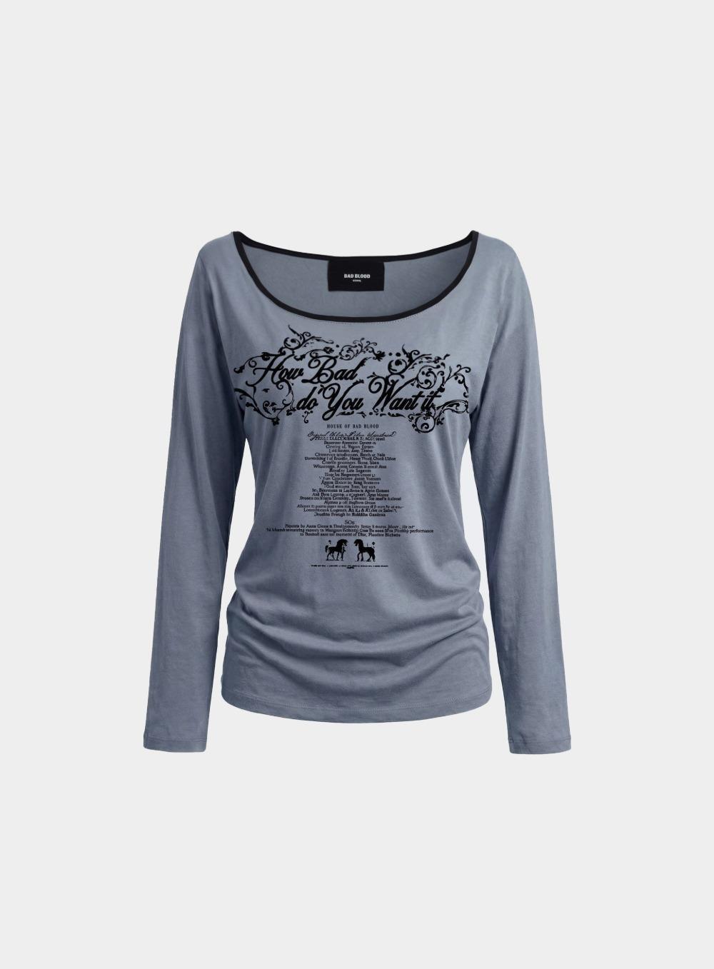 [5/8 발송] [w-tee26-128] Script Graphic Ringer Loose-Fit T-Shirt - Sky Blue