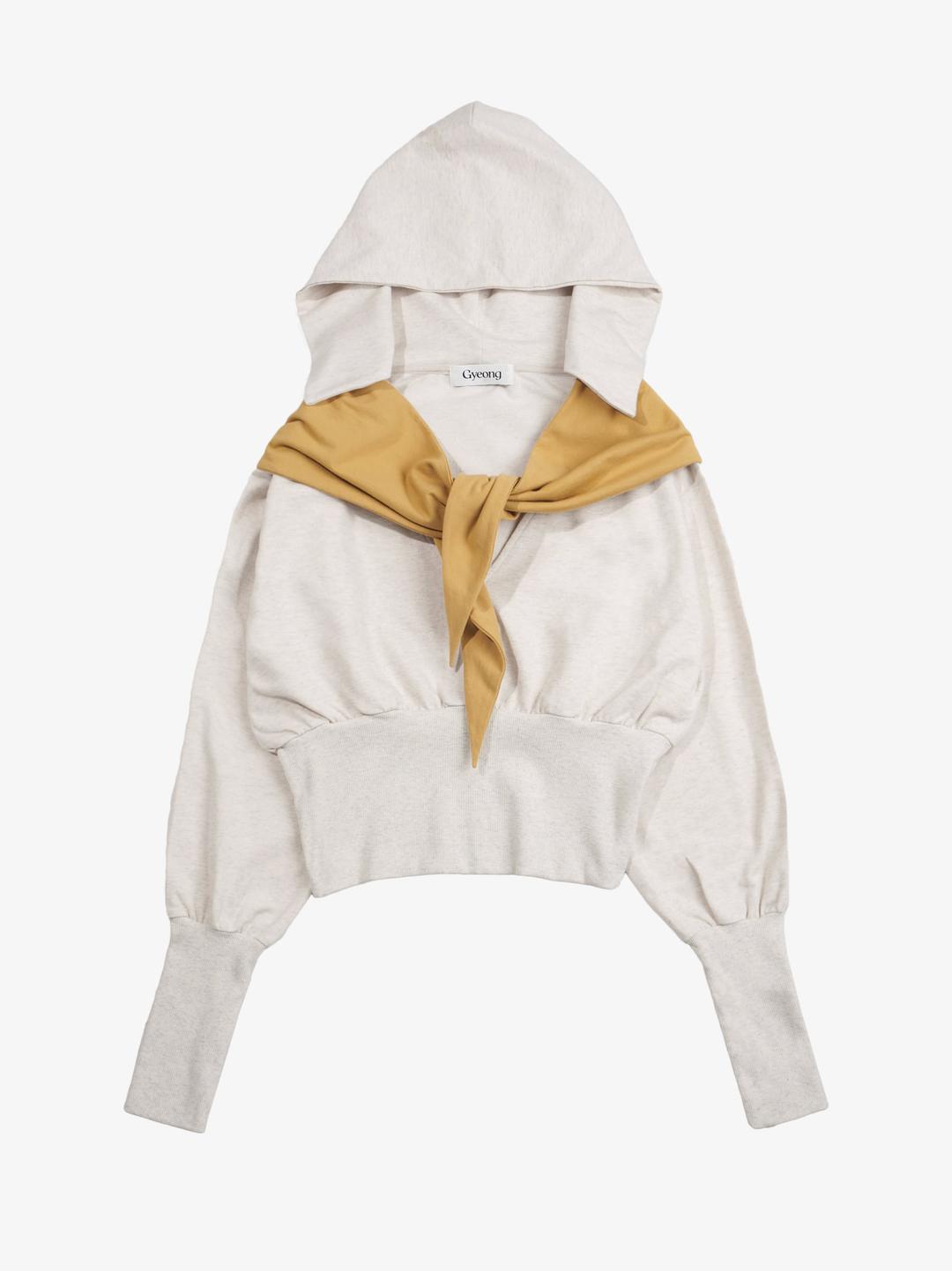 Tie Hooded Top_Oatmeal & Mustard