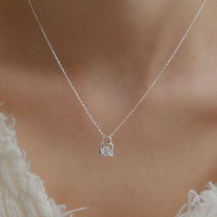 [SILVER925] Cubic Lock Pendant Necklace
